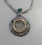 Ancient Coin, Celtic Stater, Sterling Silver and 14kt Gold Pendant