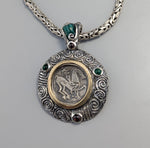 Ancient Coin, Celtic Stater, Sterling Silver and 14kt Gold Pendant