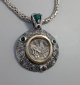 Ancient Coin, Celtic Stater, Sterling Silver and 14kt Gold Pendant