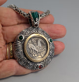 Ancient Coin, Celtic Stater, Sterling Silver and 14kt Gold Pendant