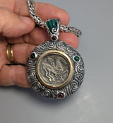 Ancient Coin, Celtic Stater, Sterling Silver and 14kt Gold Pendant