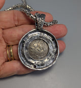 Ancient Coin, Celtic Stater, Sterling Silver and 14kt Gold Pendant
