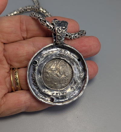Ancient Coin, Celtic Stater, Sterling Silver and 14kt Gold Pendant