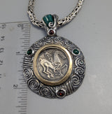 Ancient Coin, Celtic Stater, Sterling Silver and 14kt Gold Pendant