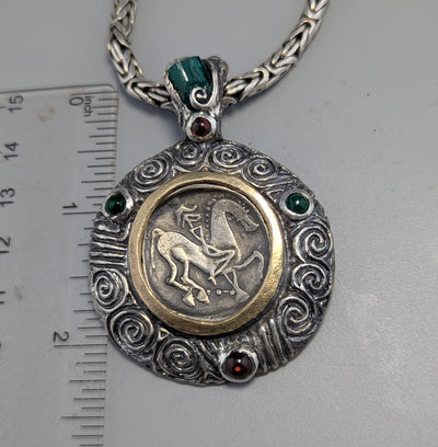 Ancient Coin, Celtic Stater, Sterling Silver and 14kt Gold Pendant