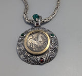 Ancient Coin, Celtic Stater, Sterling Silver and 14kt Gold Pendant