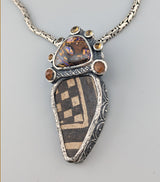 Pre-Pueblo Pottery Shard, Sterling Silver Pendant with Yowah Opal