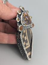 Pre-Pueblo Pottery Shard, Sterling Silver Pendant with Yowah Opal