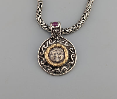 Gorgon, Ancient AR Hemidrachm, Sterling Silver and 14kt Gold Pendant