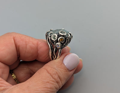 Natural Surface Aquamarine, Sterling Silver Ring