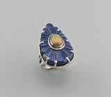 Carved Fine Lapis Lazuli and Ethiopian opal Sterling Silver Ring