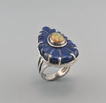 Carved Fine Lapis Lazuli and Ethiopian opal Sterling Silver Ring