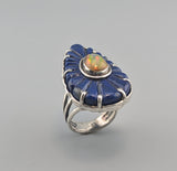 Carved Fine Lapis Lazuli and Ethiopian opal Sterling Silver Ring