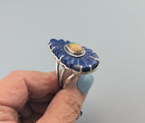 Carved Fine Lapis Lazuli and Ethiopian opal Sterling Silver Ring