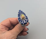 Carved Fine Lapis Lazuli and Ethiopian opal Sterling Silver Ring