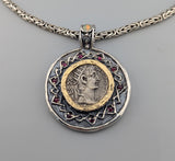 Roman BI Tetradrachm, Divus Agustus, Sterling Silver and 14kt Gold Pendant