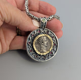 Roman BI Tetradrachm, Divus Agustus, Sterling Silver and 14kt Gold Pendant