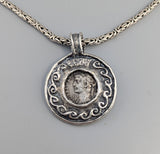 Roman BI Tetradrachm, Divus Agustus, Sterling Silver and 14kt Gold Pendant
