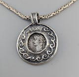Roman BI Tetradrachm, Divus Agustus, Sterling Silver and 14kt Gold Pendant
