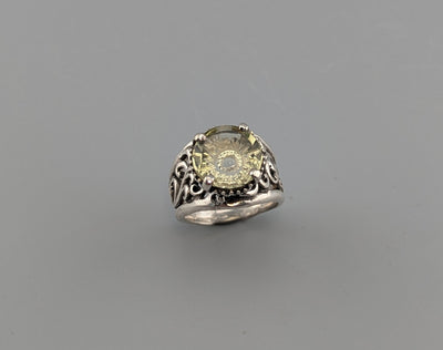 Fancy Cut Citrine Sterling Silver Lacy Band Ring