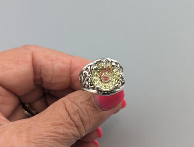 Fancy Cut Citrine Sterling Silver Lacy Band Ring