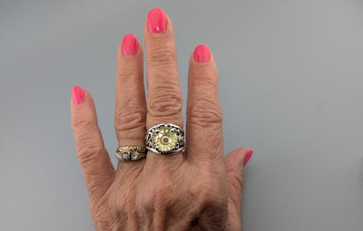 Fancy Cut Citrine Sterling Silver Lacy Band Ring