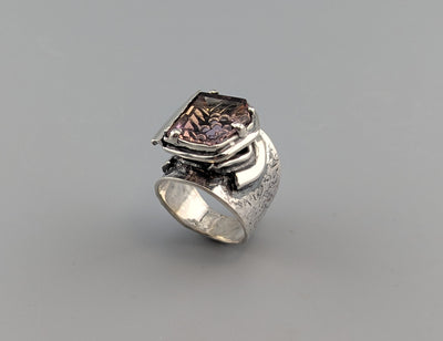 Fancy Cut Ametrine Sterling Silver Wide Band Ring