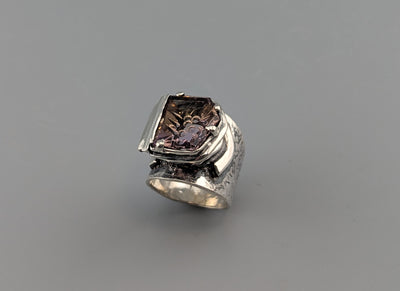 Fancy Cut Ametrine Sterling Silver Wide Band Ring