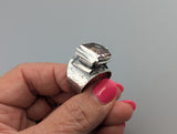 Fancy Cut Ametrine Sterling Silver Wide Band Ring