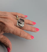 Fancy Cut Ametrine Sterling Silver Wide Band Ring