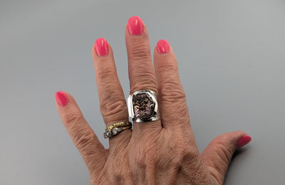 Fancy Cut Ametrine Sterling Silver Wide Band Ring