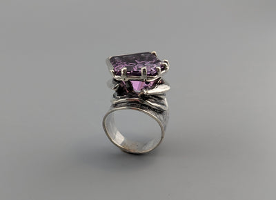 Large Fancy Cut Ametrine Sterling Silver Wide Band Ring