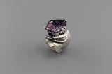 Large Fancy Cut Ametrine Sterling Silver Wide Band Ring