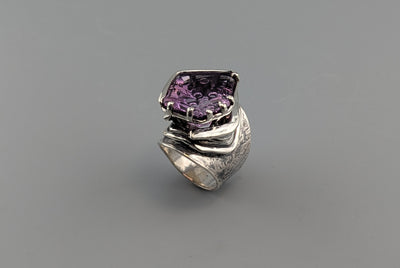 Large Fancy Cut Ametrine Sterling Silver Wide Band Ring