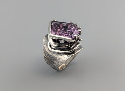 Large Fancy Cut Ametrine Sterling Silver Wide Band Ring
