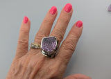 Large Fancy Cut Ametrine Sterling Silver Wide Band Ring