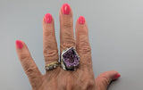 Large Fancy Cut Ametrine Sterling Silver Wide Band Ring