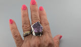 Large Fancy Cut Ametrine Sterling Silver Wide Band Ring