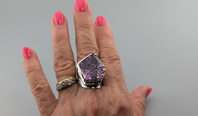 Large Fancy Cut Ametrine Sterling Silver Wide Band Ring