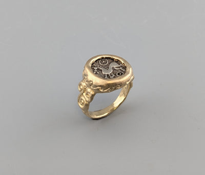 Ancient Celtic Pony Coin 14kt Gold Ring