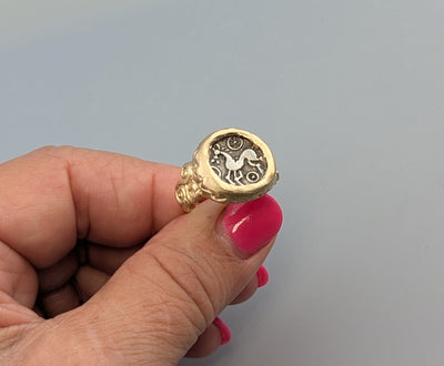 Ancient Celtic Pony Coin 14kt Gold Ring