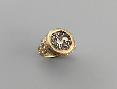 Ancient Celtic Pony Coin 14kt Gold Ring