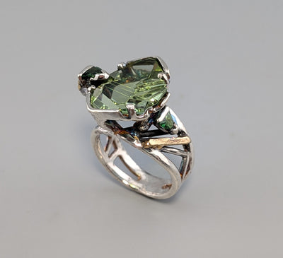 Bernd Munsteiner cut Tourmaline, Sterling Silver and 14kt Gold Ring