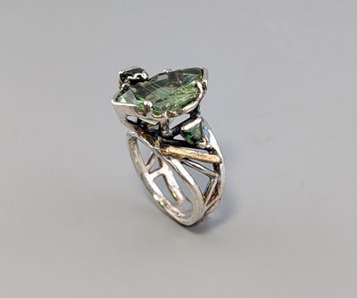 Bernd Munsteiner cut Tourmaline, Sterling Silver and 14kt Gold Ring