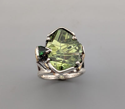 Bernd Munsteiner cut Tourmaline, Sterling Silver and 14kt Gold Ring