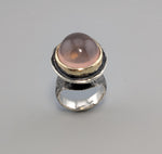 Rose Quartz, Sterling Silver and 14kt Gold Ring
