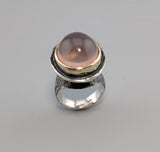 Rose Quartz, Sterling Silver and 14kt Gold Ring