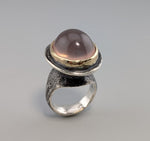Rose Quartz, Sterling Silver and 14kt Gold Ring