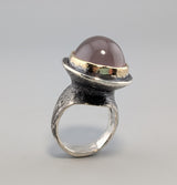 Rose Quartz, Sterling Silver and 14kt Gold Ring