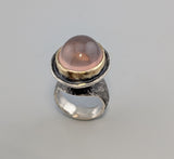 Rose Quartz, Sterling Silver and 14kt Gold Ring